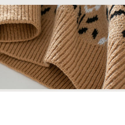 Women's Flower Jacquard Pullover Sweater Autumn Long Sleeve Casual Knit Top