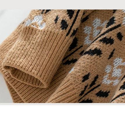 Women's Flower Jacquard Pullover Sweater Autumn Long Sleeve Casual Knit Top