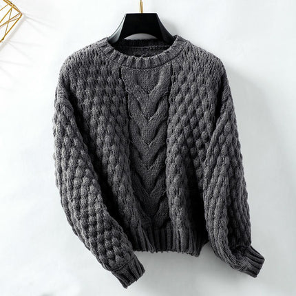 Women's Hollow Cable Pullover Autumn Long Sleeve Casual Loose Knit Top