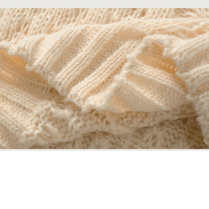 Women's Hollow Cable Pullover Autumn Long Sleeve Casual Loose Knit Top