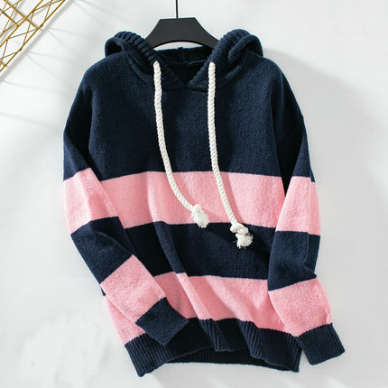 Women's Hooded Drawstring Pullover Sweater Autumn Long Sleeve Casual Knit Top