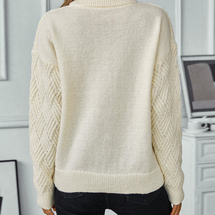 Women's Pullover Knitted Sweater Round Neck Long Sleeve Casual Knit Top