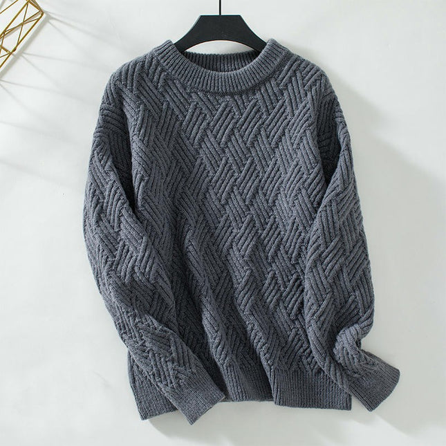 Women's Pullover Knitted Sweater Round Neck Long Sleeve Casual Knit Top