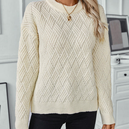 Women's Pullover Knitted Sweater Round Neck Long Sleeve Casual Knit Top