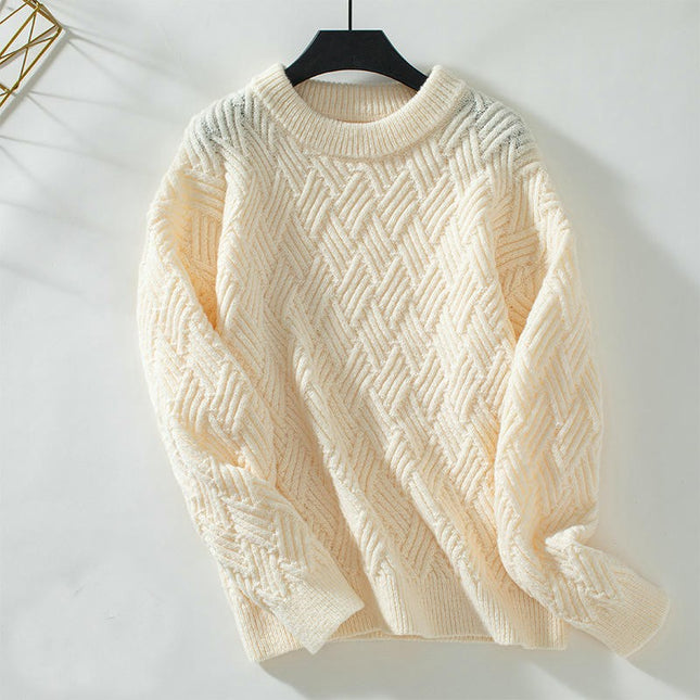 Women's Pullover Knitted Sweater Round Neck Long Sleeve Casual Knit Top