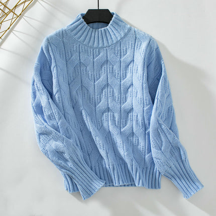 Womens Half Turtleneck Cable Pullover Sweater Autumn Long Sleeve Casual Knit Top