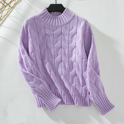Womens Half Turtleneck Cable Pullover Sweater Autumn Long Sleeve Casual Knit Top