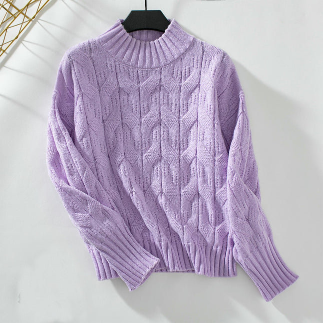 Womens Half Turtleneck Cable Pullover Sweater Autumn Long Sleeve Casual Knit Top