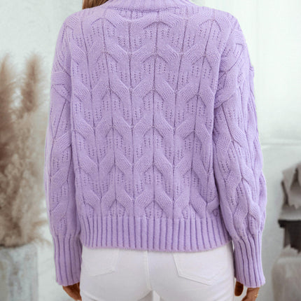 Womens Half Turtleneck Cable Pullover Sweater Autumn Long Sleeve Casual Knit Top