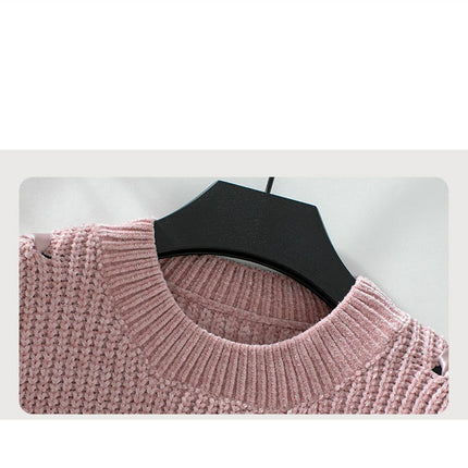 Women's Long-sleeved Satin Tie Round Neck Pullover Casual Loose Knitted Sweater