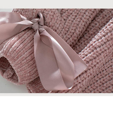 Women's Long-sleeved Satin Tie Round Neck Pullover Casual Loose Knitted Sweater