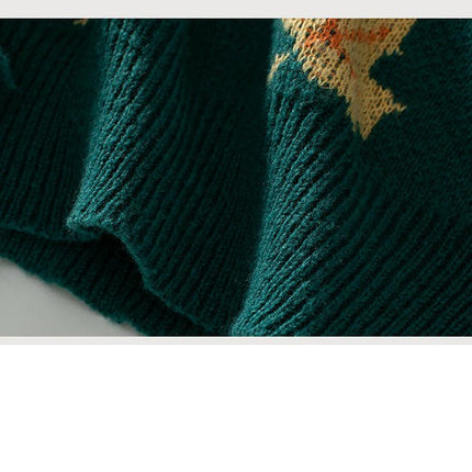 Women's Maple Leaf Jacquard Pullover Sweater Autumn Long Sleeve Casual Knit Top