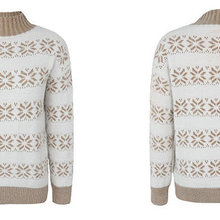 Women's Knitted Sweater Half Turtleneck Christmas Snowflake Sweater Top