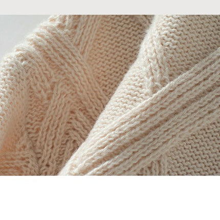 Women's Diamond Pullover Round Neck Knitted Sweater Long Sleeve Loose Casual Top