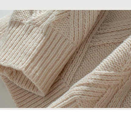 Women's Diamond Pullover Round Neck Knitted Sweater Long Sleeve Loose Casual Top