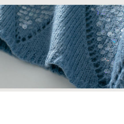 Women's Fashion Hollow Sequined Knitted Cardigan Diamond Pullover Loose Sweater
