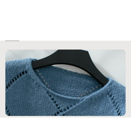 Women's Fashion Hollow Sequined Knitted Cardigan Diamond Pullover Loose Sweater