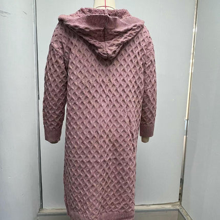 Women's Solid Color Long Knitted Sweater Winter Warm Hooded Cardigan Coat