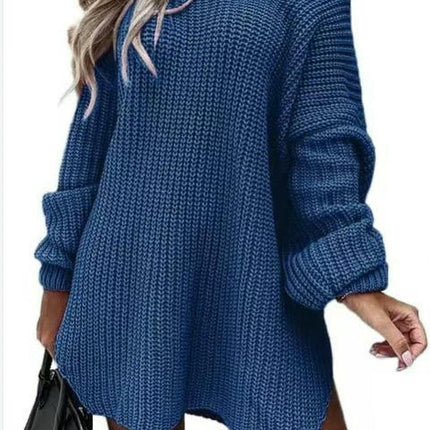 Women's Mid-Length Sweater-Off-the-shoulder V-neck Long-sleeved Slit Cardigan