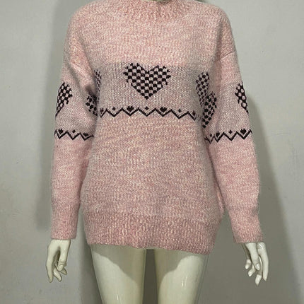 Womens Half Turtleneck Leaf Snowflake Knitted Sweater Long Sleeve Casual Sweater