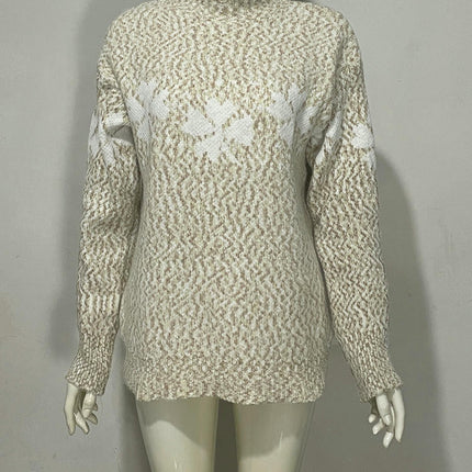 Womens Half Turtleneck Leaf Snowflake Knitted Sweater Long Sleeve Casual Sweater