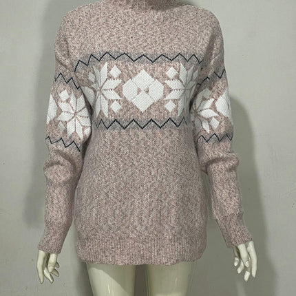 Womens Half Turtleneck Leaf Snowflake Knitted Sweater Long Sleeve Casual Sweater