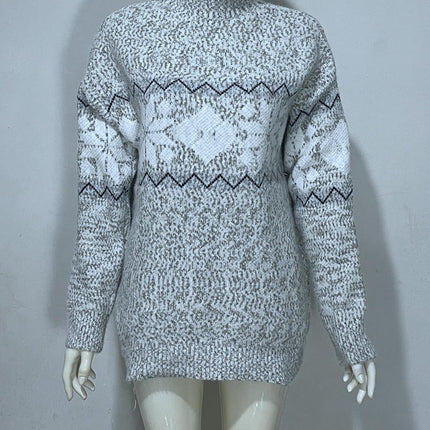 Womens Half Turtleneck Leaf Snowflake Knitted Sweater Long Sleeve Casual Sweater