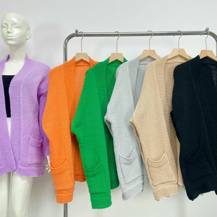 Women's Mid-length Knitted Pocket Cardigan Long Sleeve Loose Casual Sweater Coat