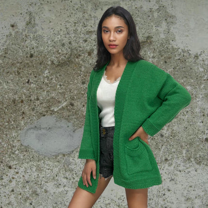 Women's Mid-length Knitted Pocket Cardigan Long Sleeve Loose Casual Sweater Coat