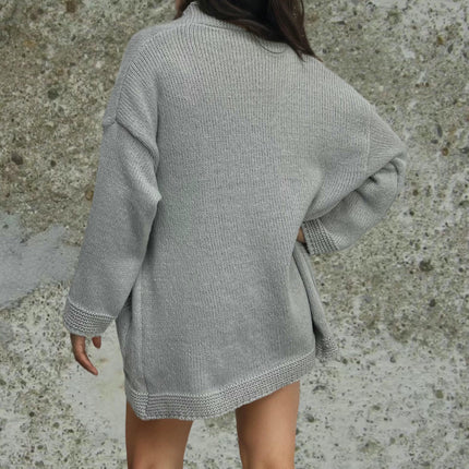 Women's Mid-length Knitted Pocket Cardigan Long Sleeve Loose Casual Sweater Coat