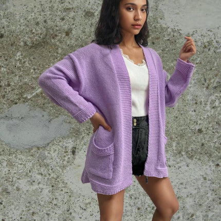 Women's Mid-length Knitted Pocket Cardigan Long Sleeve Loose Casual Sweater Coat