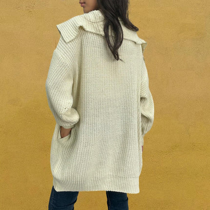 Women's Lazy Knit Pocket Cardigan Long Sleeve Loose Casual Sweater Jacket