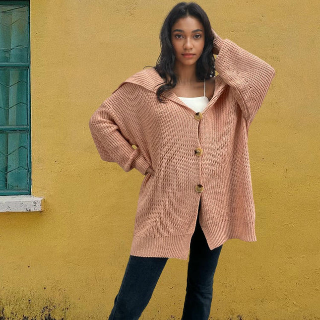 Women's Lazy Knit Pocket Cardigan Long Sleeve Loose Casual Sweater Jacket