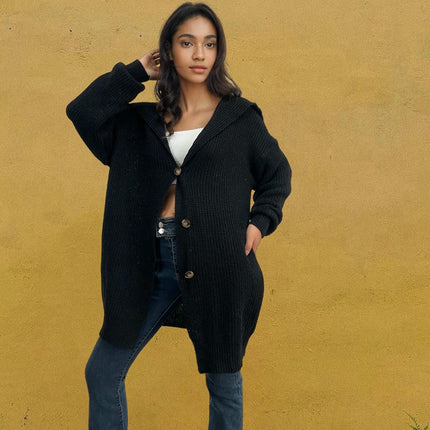 Women's Lazy Knit Pocket Cardigan Long Sleeve Loose Casual Sweater Jacket
