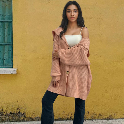 Women's Lazy Knit Pocket Cardigan Long Sleeve Loose Casual Sweater Jacket