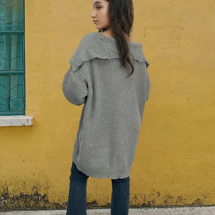 Women's Lazy Knit Pocket Cardigan Long Sleeve Loose Casual Sweater Jacket