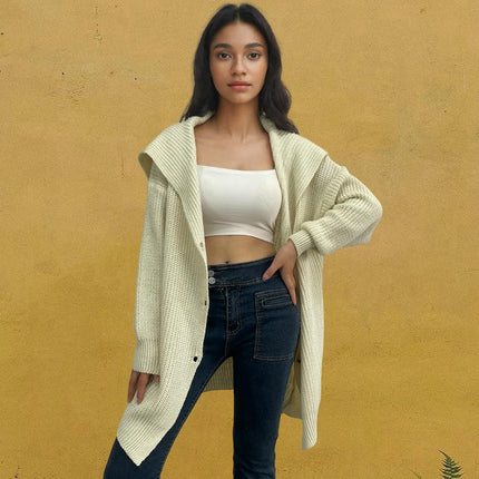 Women's Lazy Knit Pocket Cardigan Long Sleeve Loose Casual Sweater Jacket