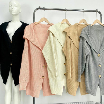 Women's Lazy Knit Pocket Cardigan Long Sleeve Loose Casual Sweater Jacket