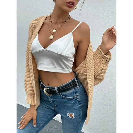 Women's Solid Color Knitted Cardigan Lantern Sleeve Loose Fashion Sweater Coat