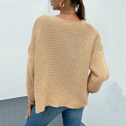 Women's Solid Color Knitted Cardigan Lantern Sleeve Loose Fashion Sweater Coat