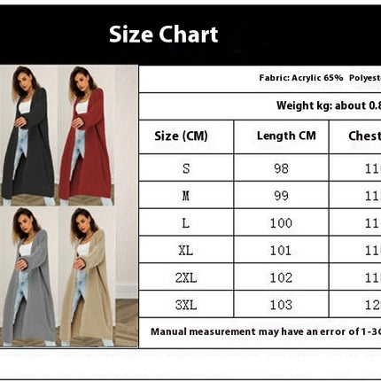 Women's Solid Color Long Knitted Cardigan Lantern Sleeve Casual Sweater Coat