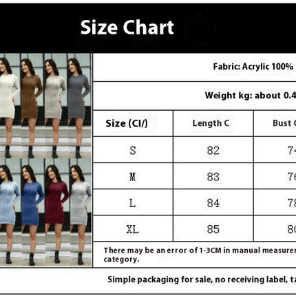 Women's Half Turtleneck Cable Knit Dress - Long Sleeve Bodycon Mini Dress