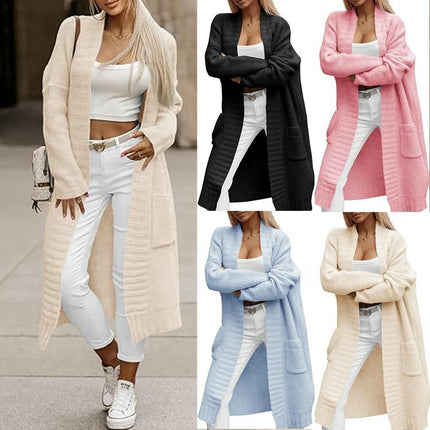 Women's Long Pocket Cardigan Sweater - Long Sleeve Casual Loose Sweater Jacket