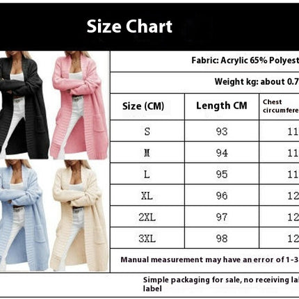 Women's Long Pocket Cardigan Sweater - Long Sleeve Casual Loose Sweater Jacket