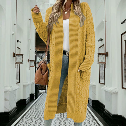 Womens Long Twisted Pocket Knit Cardigan-Long Sleeve Casual Loose Sweater Jacket