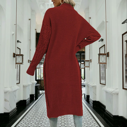 Womens Long Twisted Pocket Knit Cardigan-Long Sleeve Casual Loose Sweater Jacket