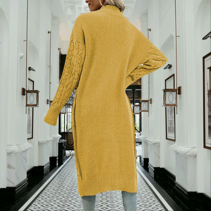 Womens Long Twisted Pocket Knit Cardigan-Long Sleeve Casual Loose Sweater Jacket