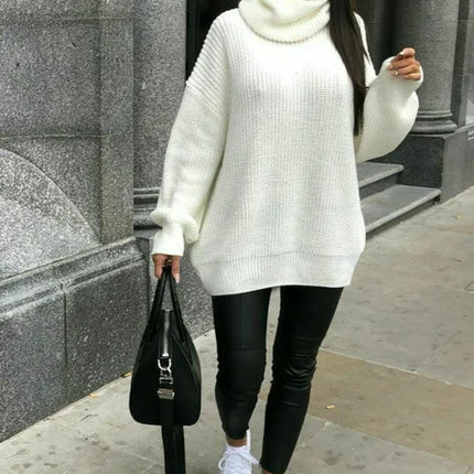 Women's Sweater Knitted Sweater Loose Solid Color Turtleneck Long Sleeve Sweater