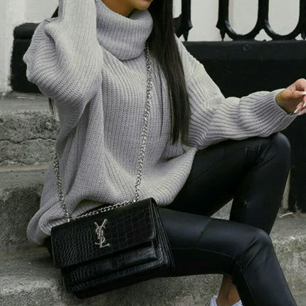 Women's Sweater Knitted Sweater Loose Solid Color Turtleneck Long Sleeve Sweater