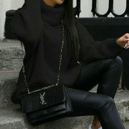 Women's Sweater Knitted Sweater Loose Solid Color Turtleneck Long Sleeve Sweater